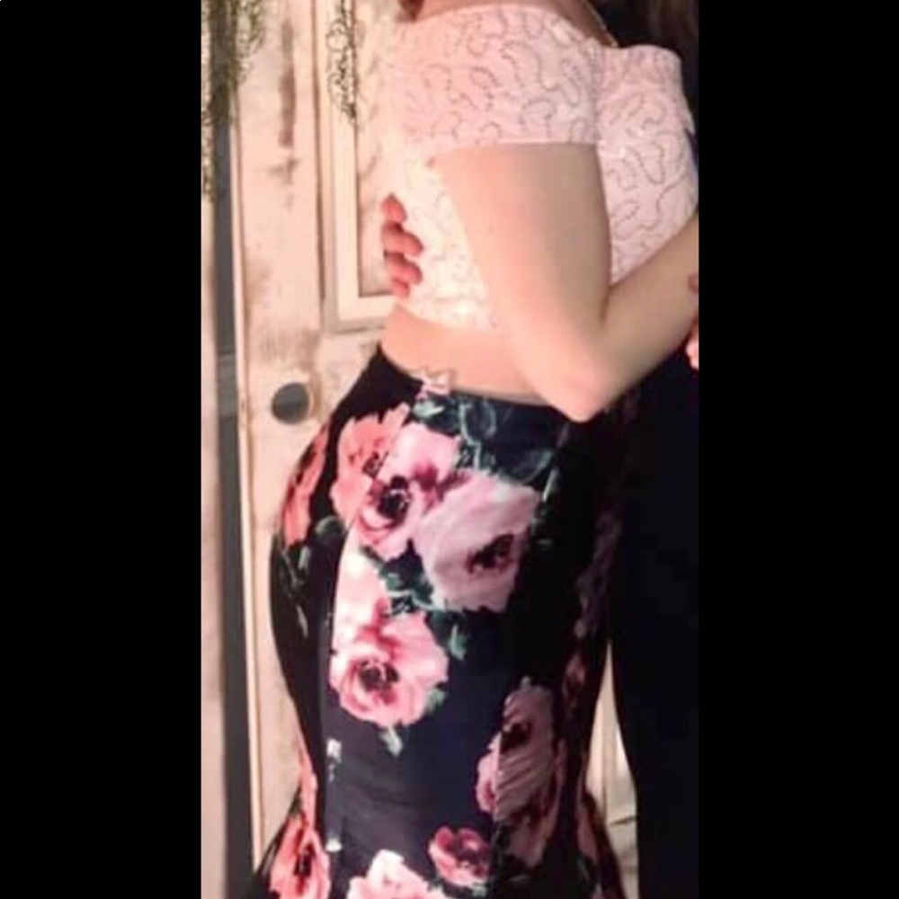 Two piece pink/navy floral gown
